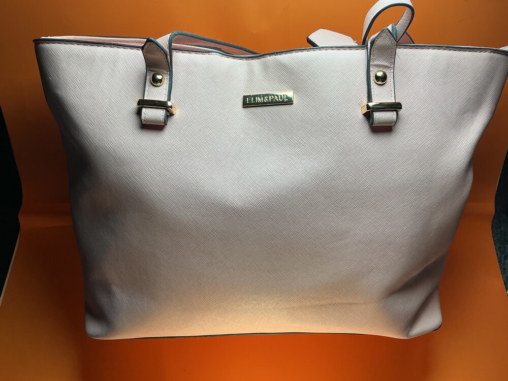 ★ ELIM & PAUL Blush Pink Large Saffiano Tote Shoulder Bag Gold Tone - Picture 2 of 16